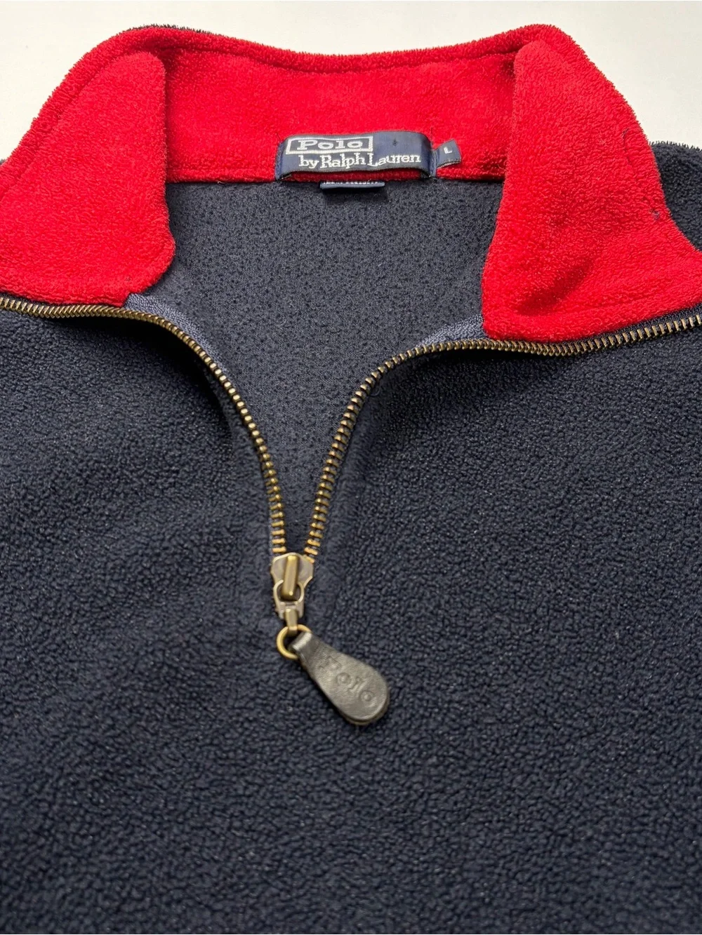 Polo by Ralph Lauren Navy Quarter-Zip Fleece with Red Contrast Collar